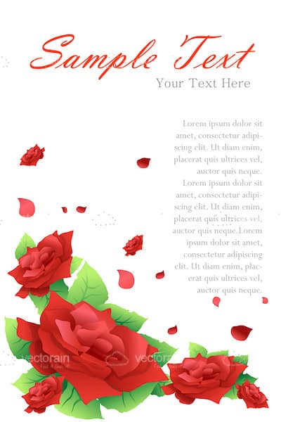 White Card with Red Roses and Sample Text